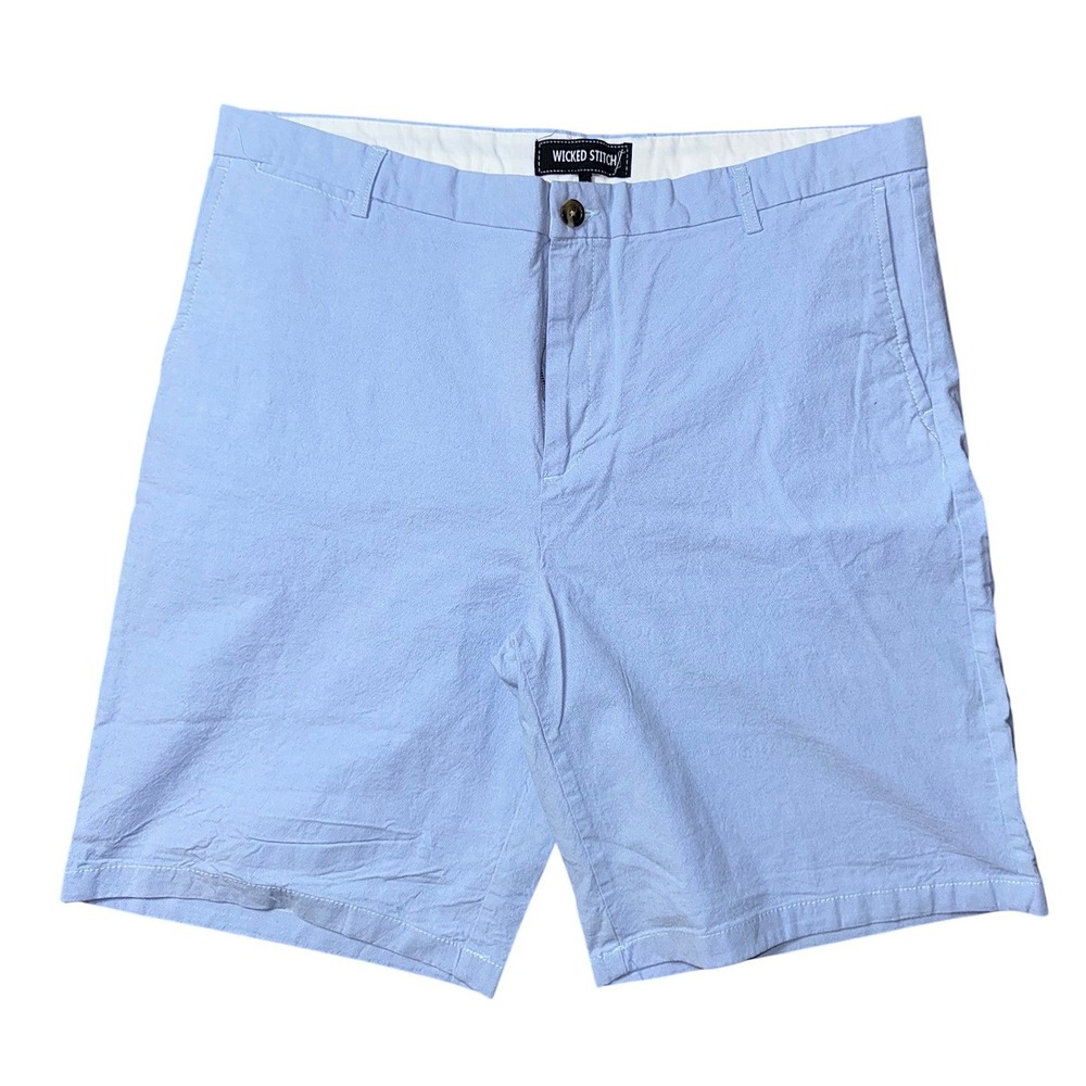 Wicked Stitch Mens Light Blue Cotton Stretch Chino Shorts Size 40 Flat Front